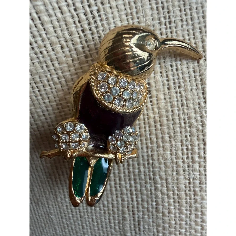 Vintage Style Rhinestone‎ Enamel Hummingbird Colorful Goldtone 2
